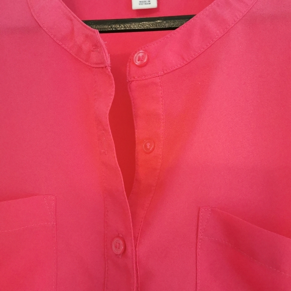 🔴  Old Navy Long Sleeve Collarless Fuchsia Blouse - Sz M - Picture 4 of 5